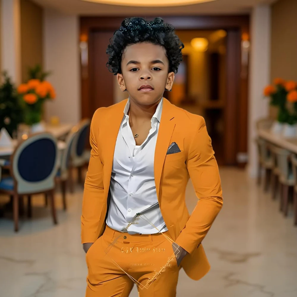 Formal Boys Suit Jacket with Pants Outfit Wedding Tuxedo Kids 2 Pieces Suit Blazer Fashion Tailored Suit for 2-16 Years Old