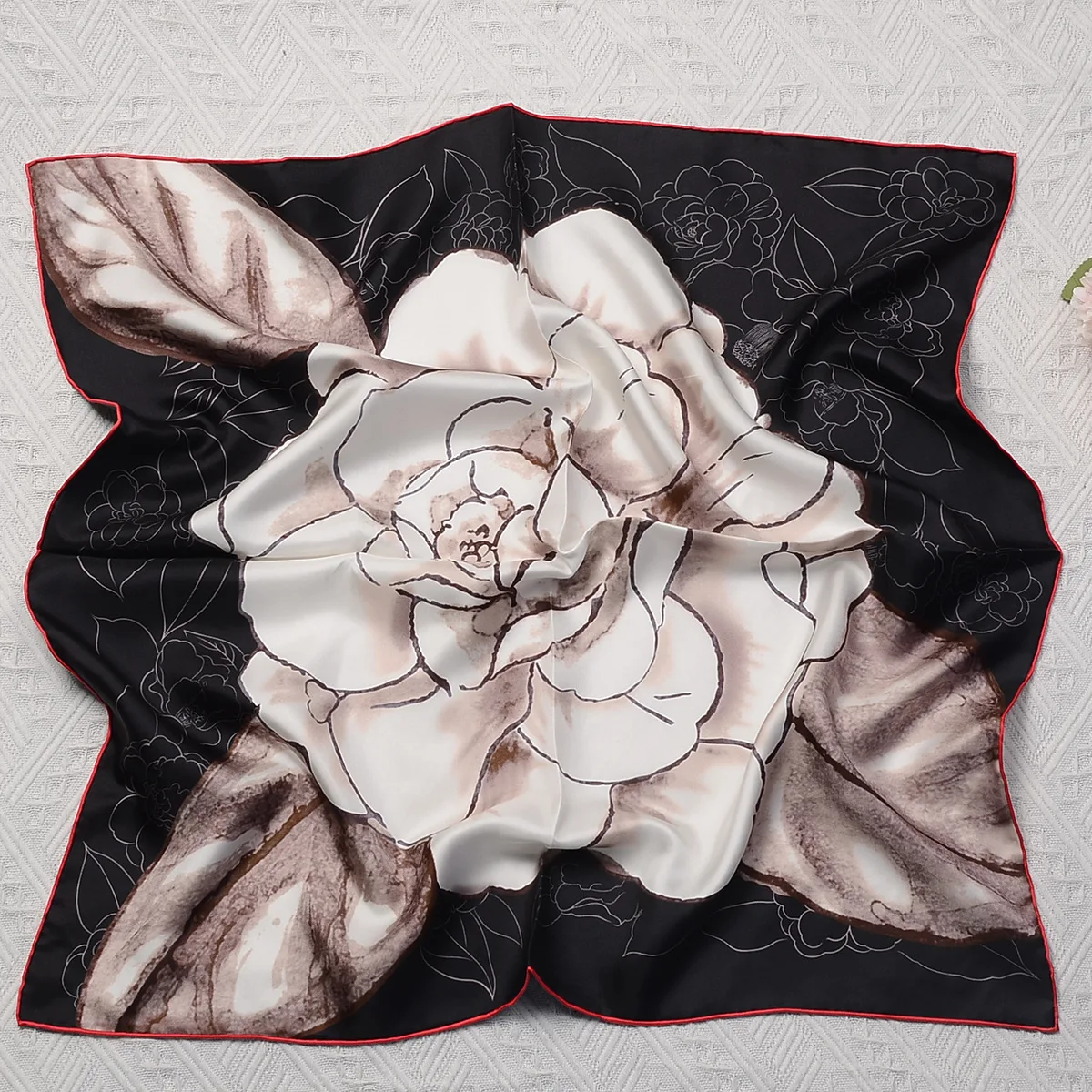 

70cm New Design Rose 100% Silk Scarf Women Brand Square Scarf Shawl Hijab Bandana Foulard Hand Rolled Edges Neckerchief