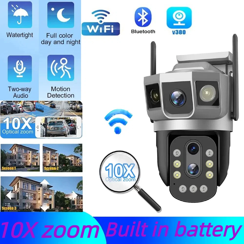 2 Lens 3 screens Cameras Wifi Video Surveillance Outdoor Security Protection Monitor 10X Zoom Wireless WaterproofT he camera