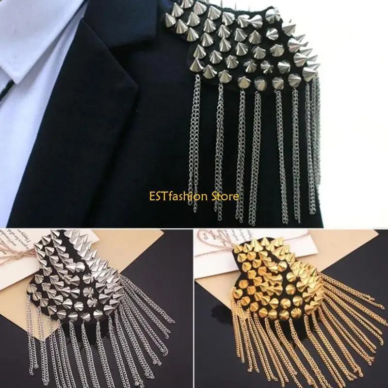 

Y5GC Epaulet Shoulder Boards Punk Pointed Cone Tassels Shoulder Pads Punk Jewelry