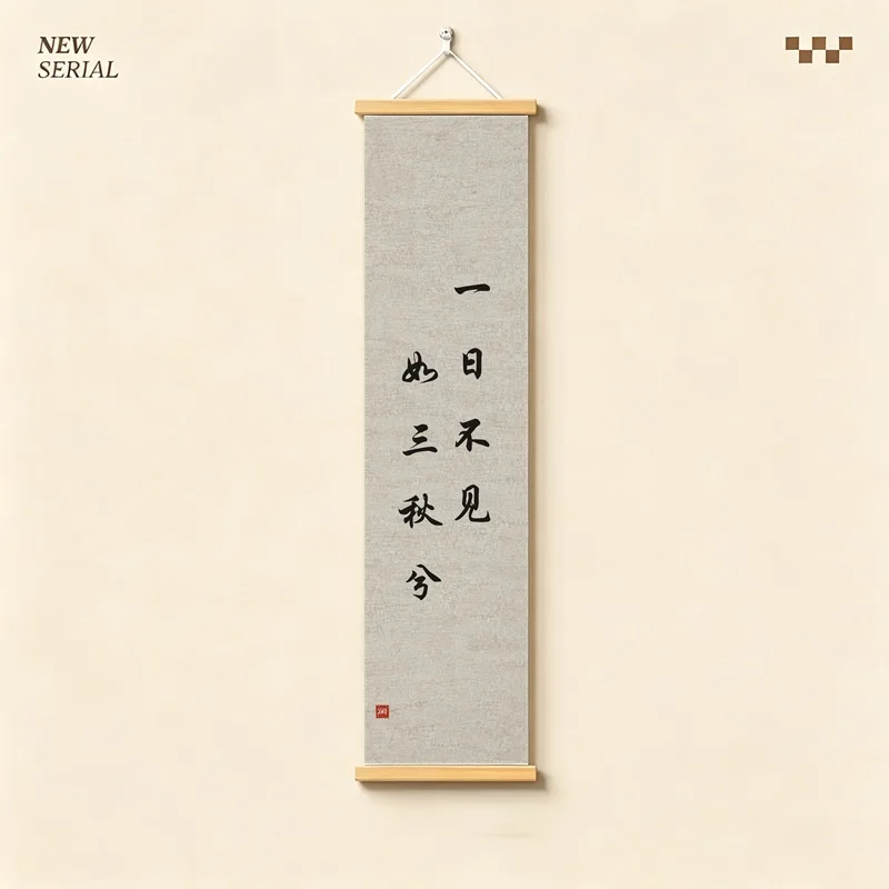 Chinese Calligraphy Hanging Scroll with Black Lettering and Warm Ivory Background for a Minimalist Tea Room Display