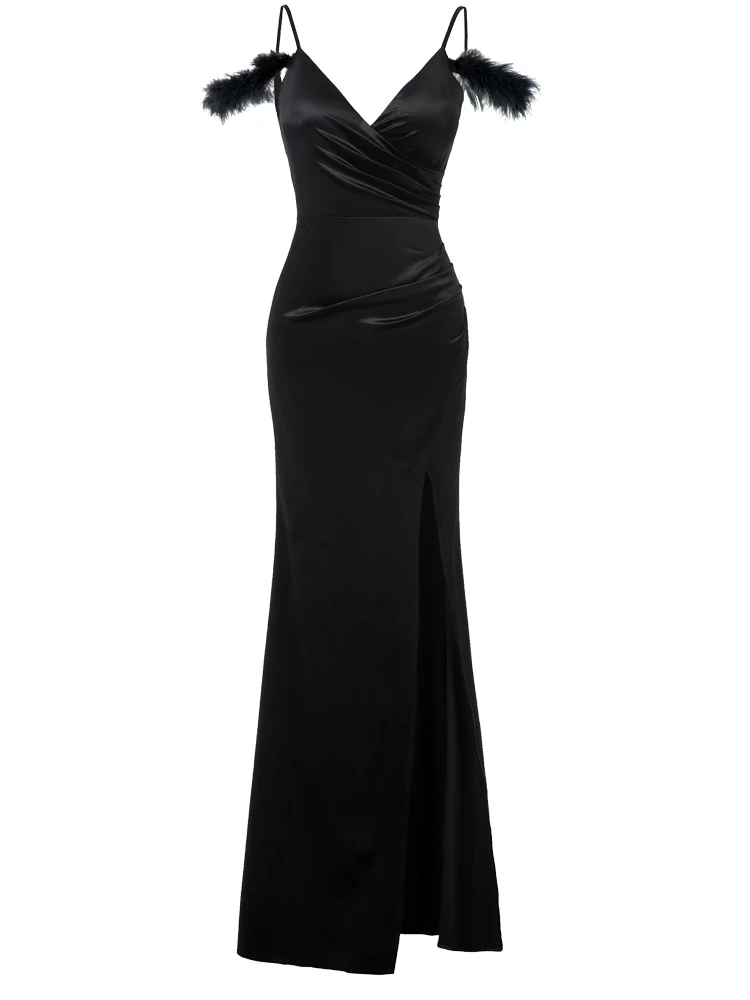 Eveningdress-Vestido largo de fiesta para mujer, prenda sexy y de alta gama, temperamento negro de alta gama, con tirantes, nuevo