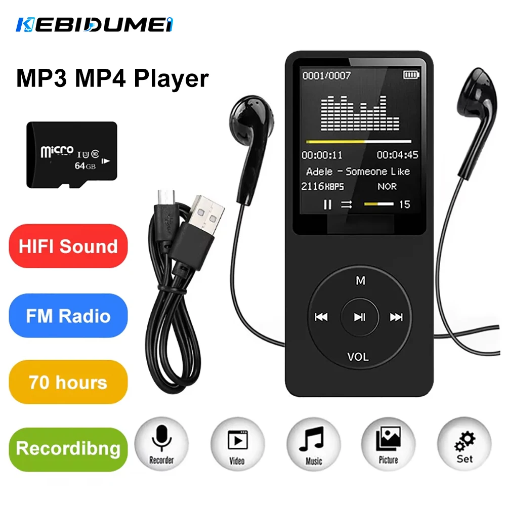 Reproductor MP3 y MP4 KEBIDUMEI con Pantalla LCD Digital, Radio FM, Reproductor de Video, Libros Electrónicos, Grabadora, Walkman, Reproductor de Música sin Pérdida