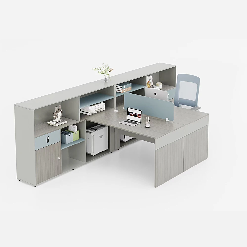 

1.5m Simple Modern Office Desk Modular Work Station Cabinet with 2 Wooden Staff Modules Contemporary Wooden Panel Workspace