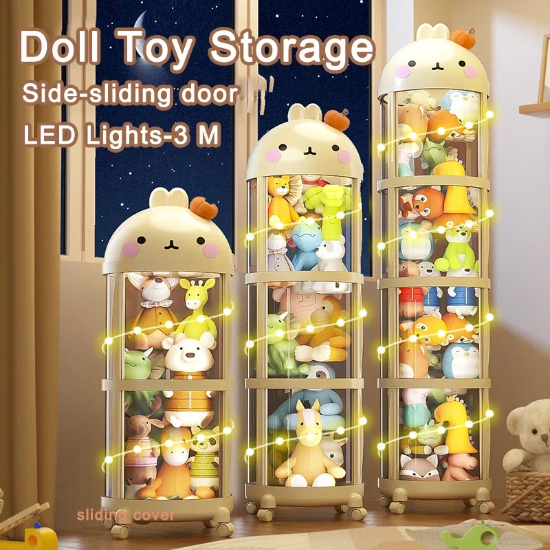 

Children's Doll Storage Box Large Capacity Transparent Plush Toys Organization Multi-layer Push The Door Toy Organizers Kid Gift