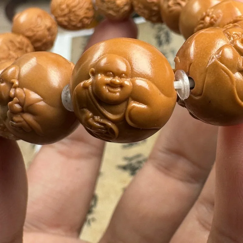 Houhou Walnut Embossed Maitreya Buddha Bracelet, Finely Carved, Suitable Both Men And Women