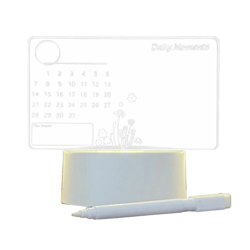 Placa acrílica calendário perpétuo reutilizável, planejador calendário acrílico transparente com luz led caneta qxnf