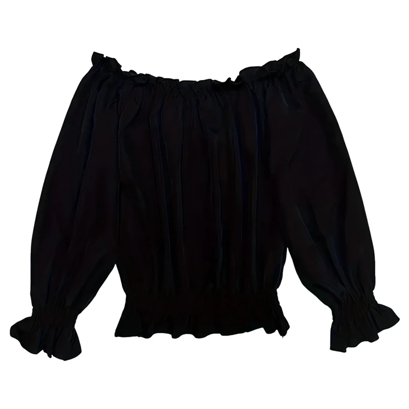 

ASDS-Elegant Off Shoulder Tops For Women Long Sleeve Ruffle Smocked Waist Casual Party Shirts Plus Size Blouses
