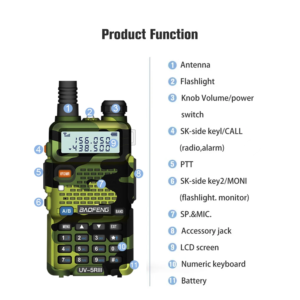 Baofeng Walkie Talkie UV 5R, penerima sinyal Radio berburu jarak jauh kekuatan tinggi dua arah VHF UHF FM