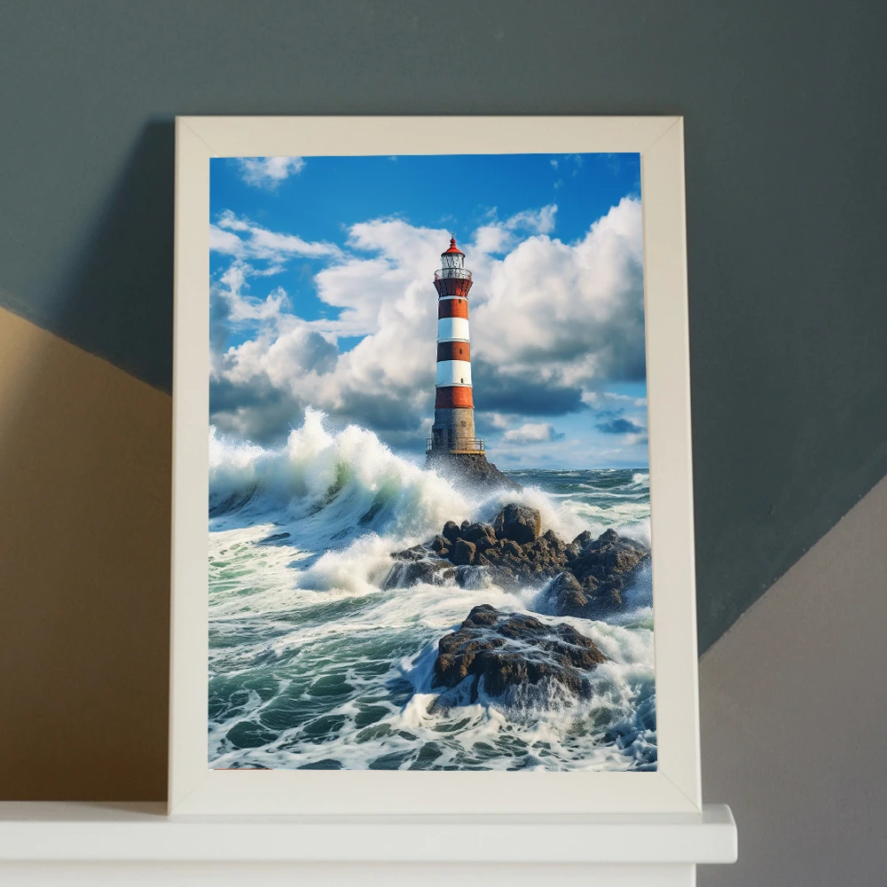 Painting By Number Lighthouse Waves And Beacons Landscape Digital Paint Handmade Adult Children Gift Wall Decoration by Art