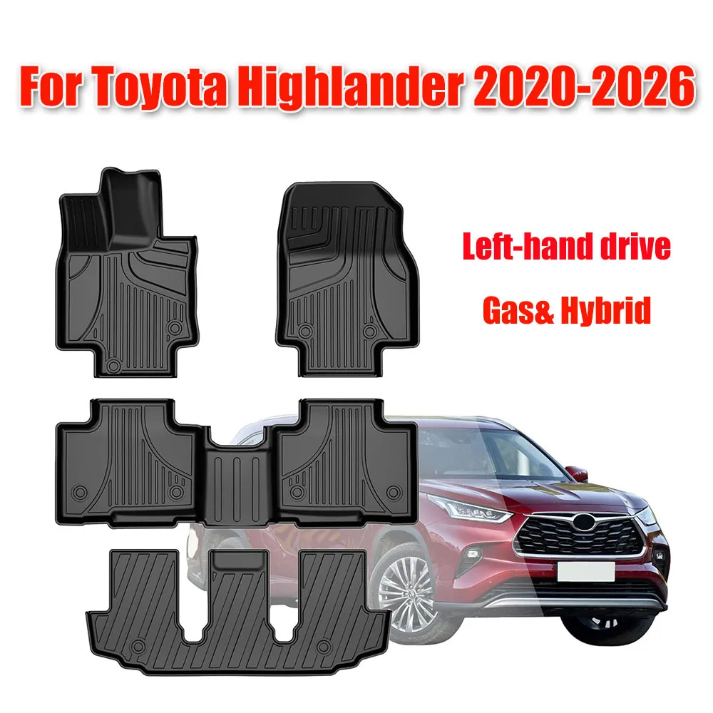 

For Toyota Highlander 2020-2026 7 Seats Gas& Hybrid TPE Floor Mats, All Weather Full Set Cargo Liners Trunk Mats & Backrest Mats