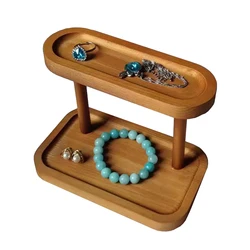 Wood Cosmetic Storage Rack Desktop Ring Earring Jewelry Holder Organizer Entrance Key Shelf Coin Bagde Necklace Display Stand