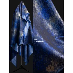 Blue Gold-plated Double-sided Jacquard Fabric High Quality Retro Reflective Texture Coat Skirt Clothing Designer Fabric