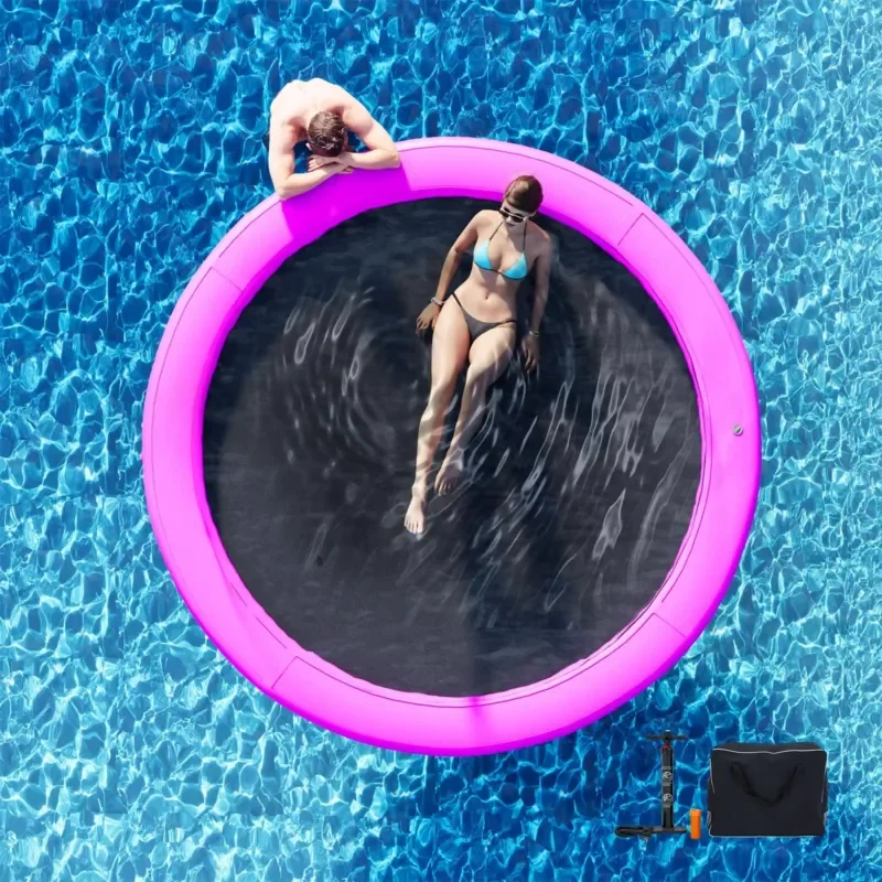 Round inflatable floating pier, sun floating ring, hammock tanning pool is ideal for lakes, swimming pools, oceans
