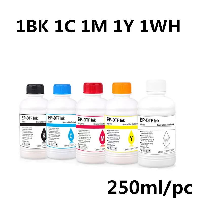 

5PC*250ML EP-DTF ink kit for direct transfer film for PET film DTF ink all desktop & large format DTF printer 1BK 1C 1M 1Y 1WH