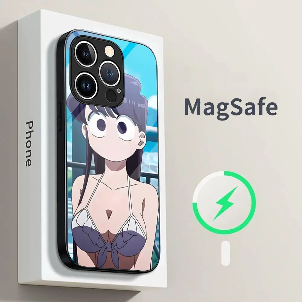 Manga Chibi Komi Shouko Komi-San Phone Case for iPhone 15 Pro Max 14 Plus 12 Mini 11 13 14 Pro Max Magsafe Wireless Charge Glass