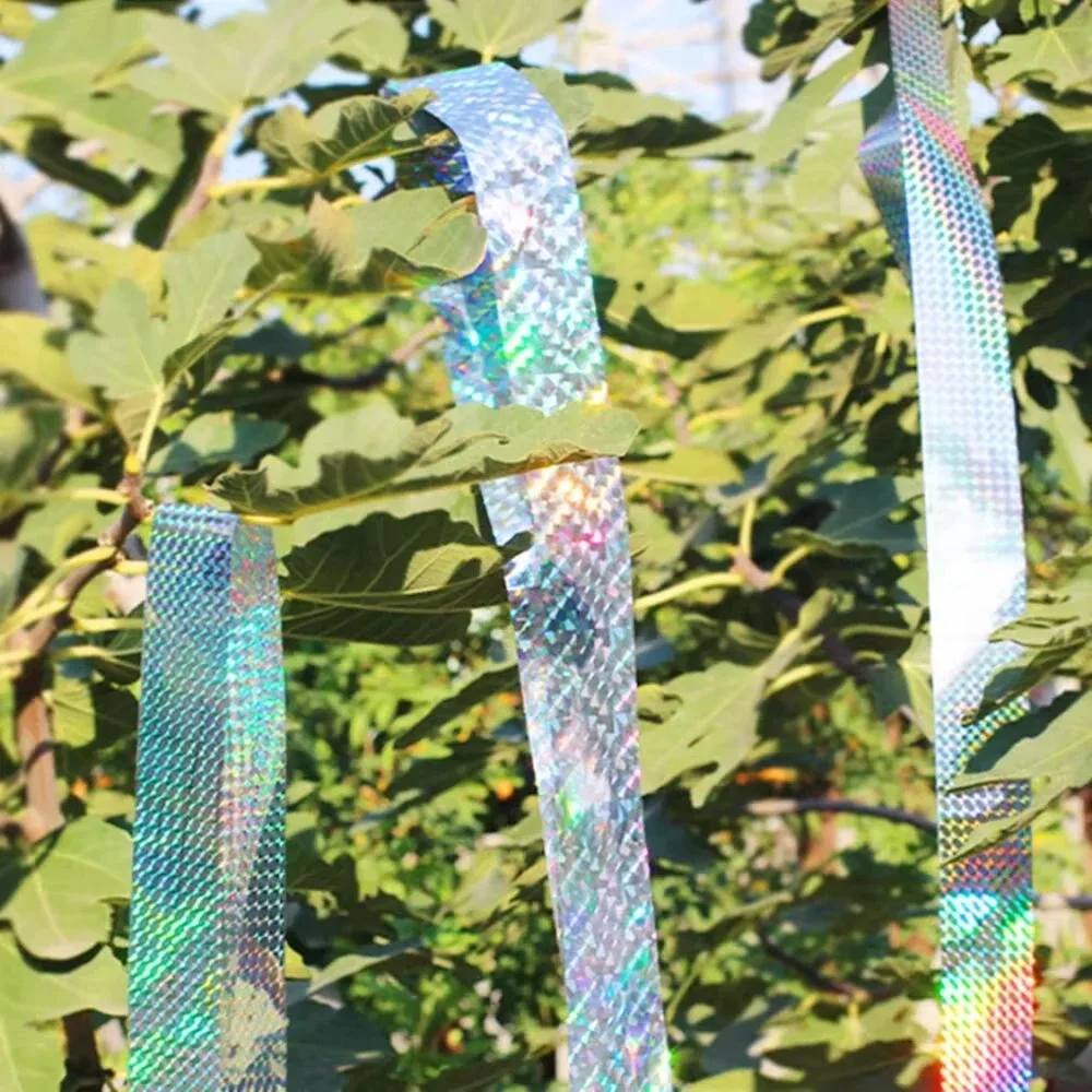 Bird Scare Type Ribbon, Deterrent Visual Audible Reflective Tape to Keep Away Birds, Double Sided Flash Tape