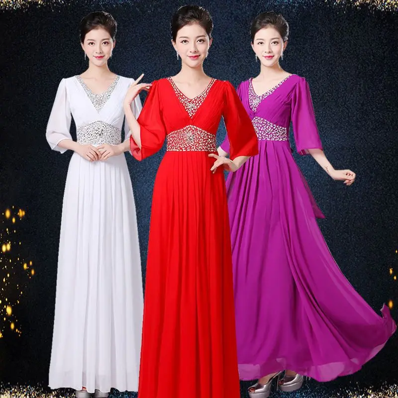 Elegant Long Chorus Performance Dress Women's Stage Costume Hostess plus Size Evening Gown Command Performance Outfit
