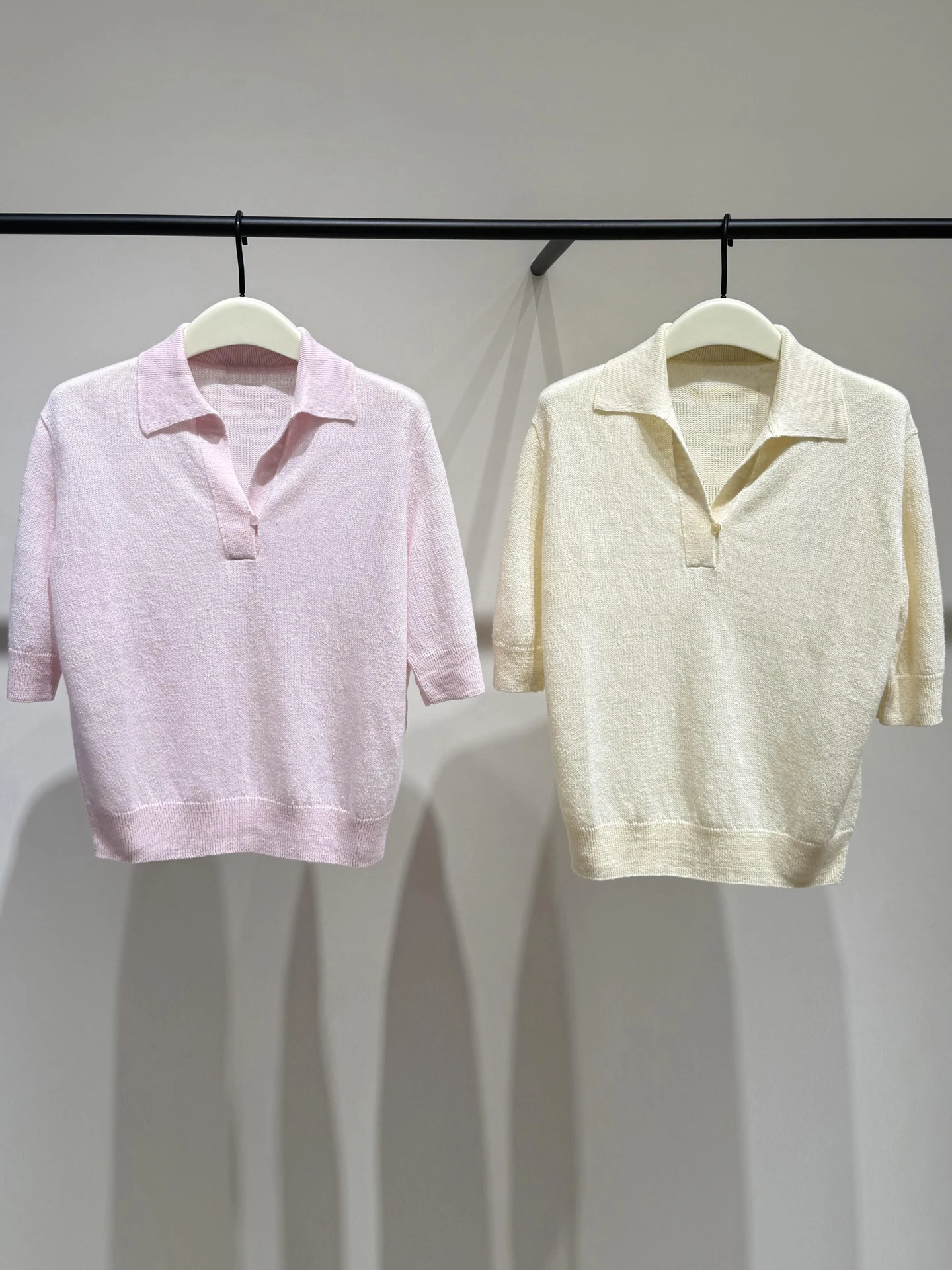 

Sweet And Gentle Style Knitted Shirt T-Shirt Women's Turn-down Collar Casual Fashion Soft Medium Thickness Short Sleeve