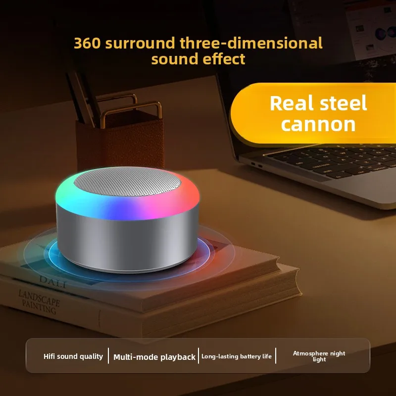 

Creative mini speaker Touch lights Wireless Bluetooth speaker Portable zinc metal small steel cannon Support TF AUX TWS
