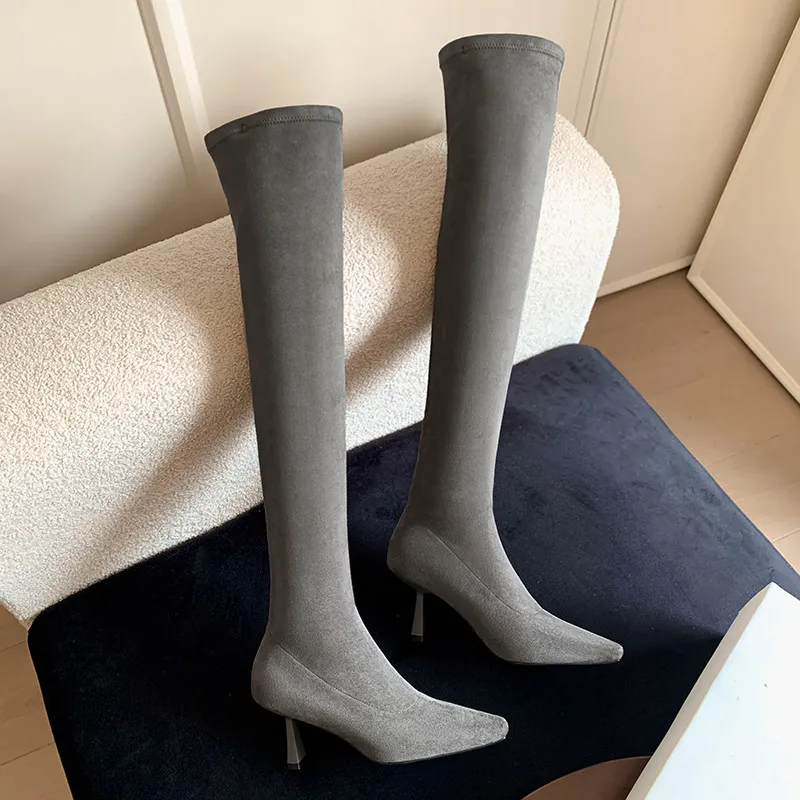 MKKHOU Fashion Over the knee Boots Women New High-quality Suede Pointed Tight Elastic Boots Modern Thigh Long Boots Women