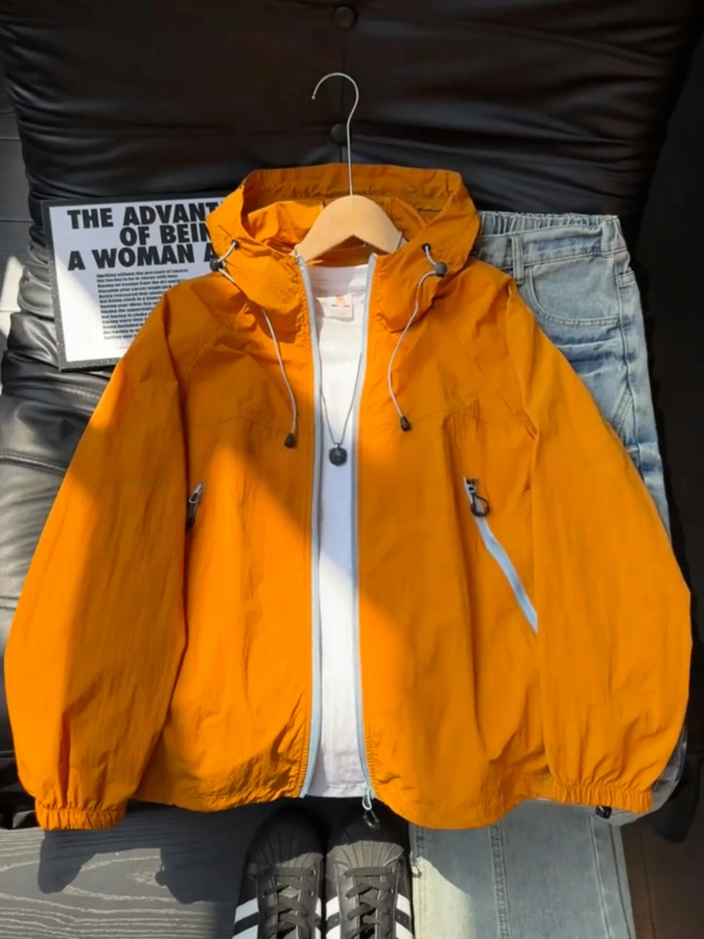 Dopamine Orange UPF50 Sun Protection Clothing Men's Summer Ice Silk Breathable Outdoor Three-Proof Sports Jacket Coat