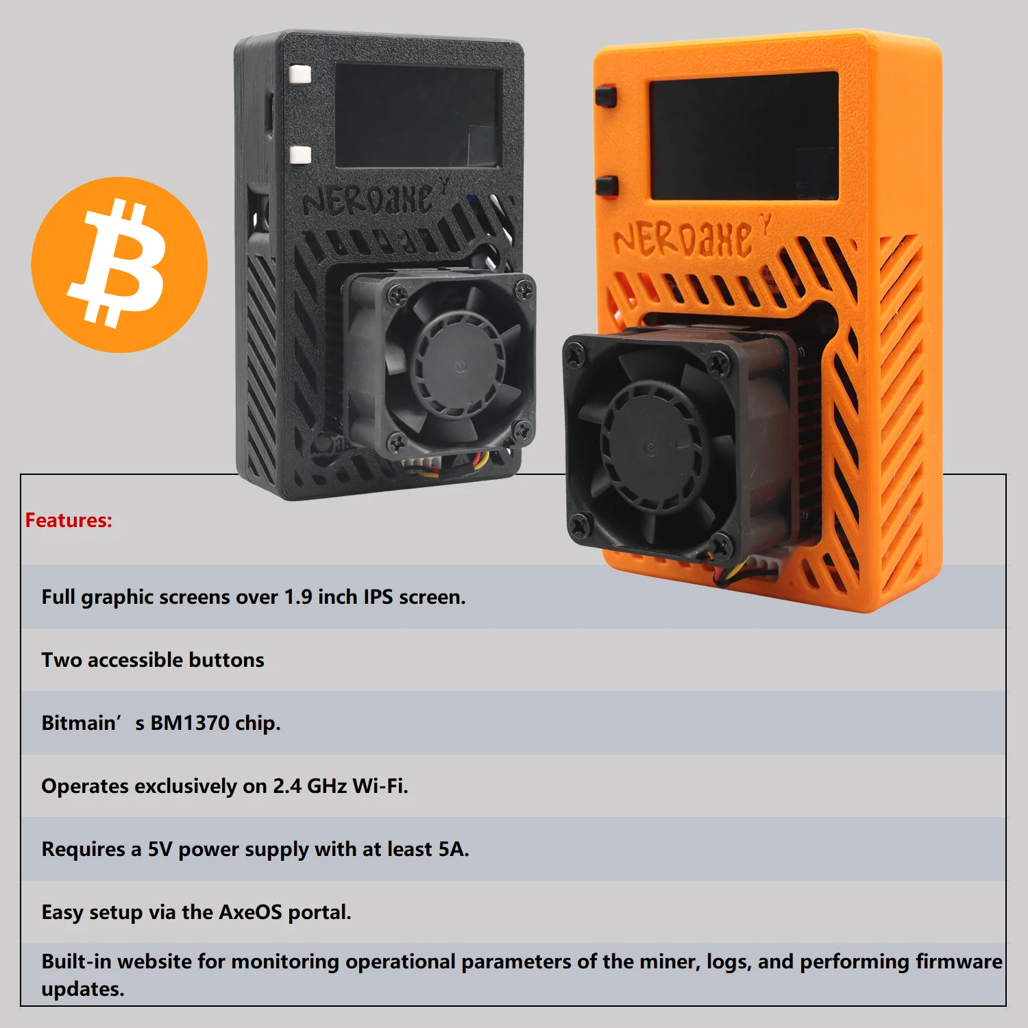 شريحة Nerdaxe Gamma 601 1.2TH/s BM1370 Asic الجديدة مع شاشة 1.9 بوصة BTC Solo Miner 2.4G WiFi/Hotspot Crypto Home BTC Miner