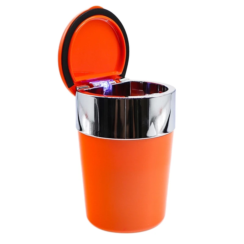 Orange Portable LED Car Ashtray Garbage Coin Storage Cup Container Cigar Ash Cup Holder With Lid Car Styling Universal