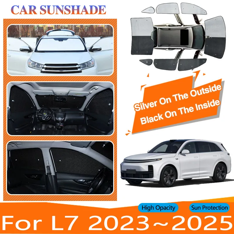 Car Sunshades For LiXiang Li Auto L7 2023~2025 Sliver Black Sun Coverage Pad Sunscreen Window Anti-UV Sunshade Cover Accessories