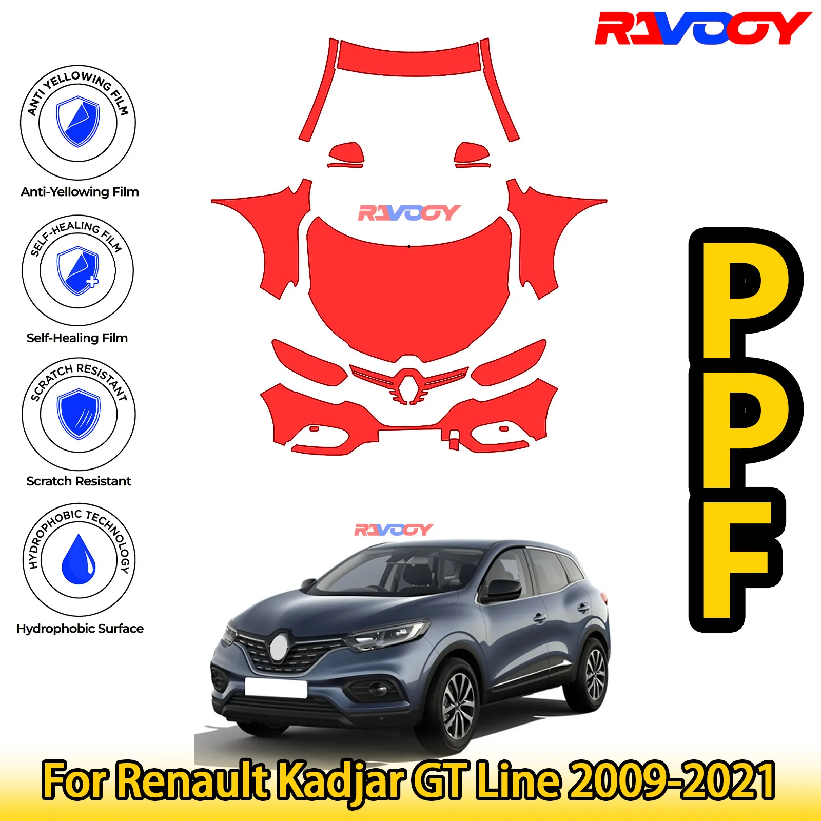 

Для Renault Kadjar GT Line 2009-2021 глянцевая матовая черная предварительно вырезанная передняя защитная пленка PPF Kit