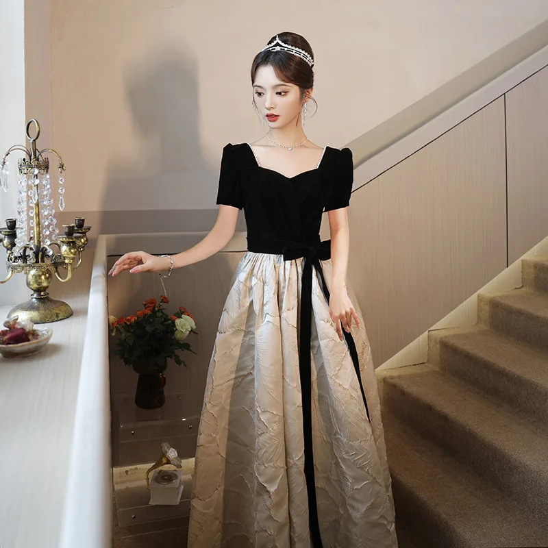 Avondjurk in prinsessenstijl met één schouder, toastjurk voor de bruid, taille-cinching high-end socialite zomer 2026 nieuwe lange jurk