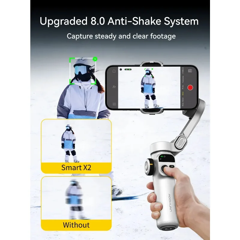 AOCHUAN Smart X2 Handheld Gimbal 3 Axis Stabilizer Built-in 20cm Extension Rod LED Display Phone Holder For  Smartphone