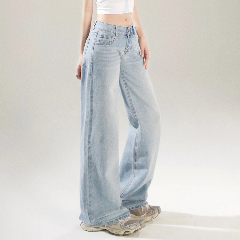 KSTUN 2025 Spring Women Wide Leg  Jeans Streetwear Loose Straight Denim Pants Vintage Low Waist Jeans For Woman Dragging Pants