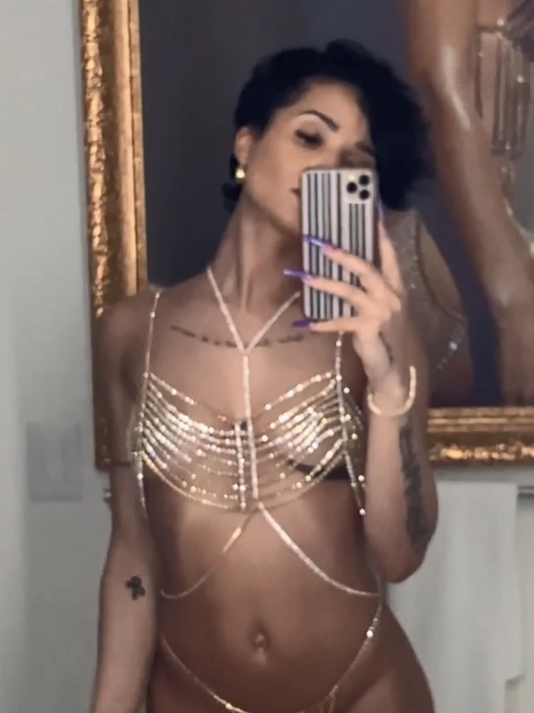 Sexy Rhinestone Body Chain Bra For Women Sparkly Crystal Chest Harness Beach Party Festival Club Wear Fashion Statement Top