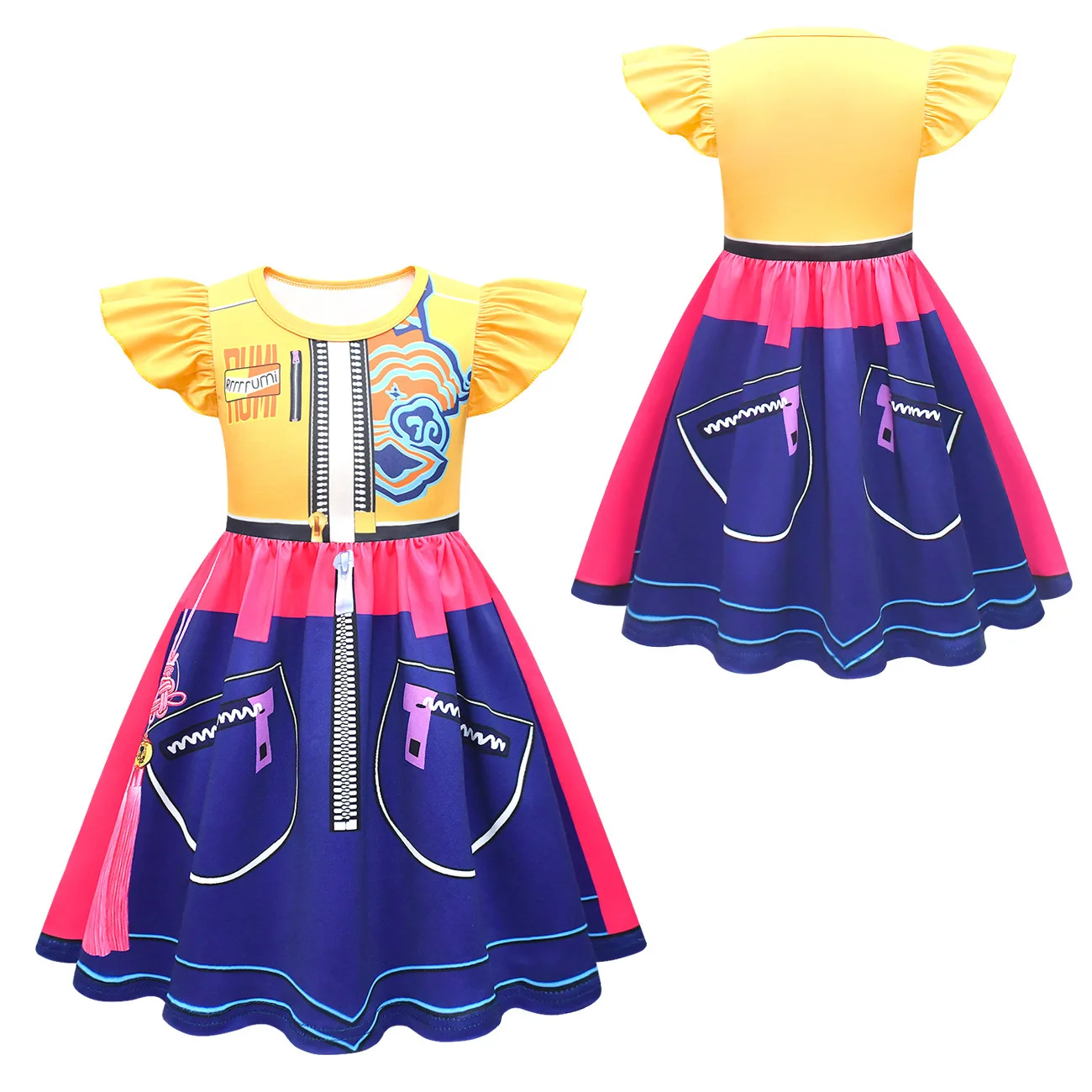 

KPop Demon Hunters Huntrix Cartoon Clothes Baby Girls Summer Short Sleeve Dress Princess Casual Kids Clothing with Bag