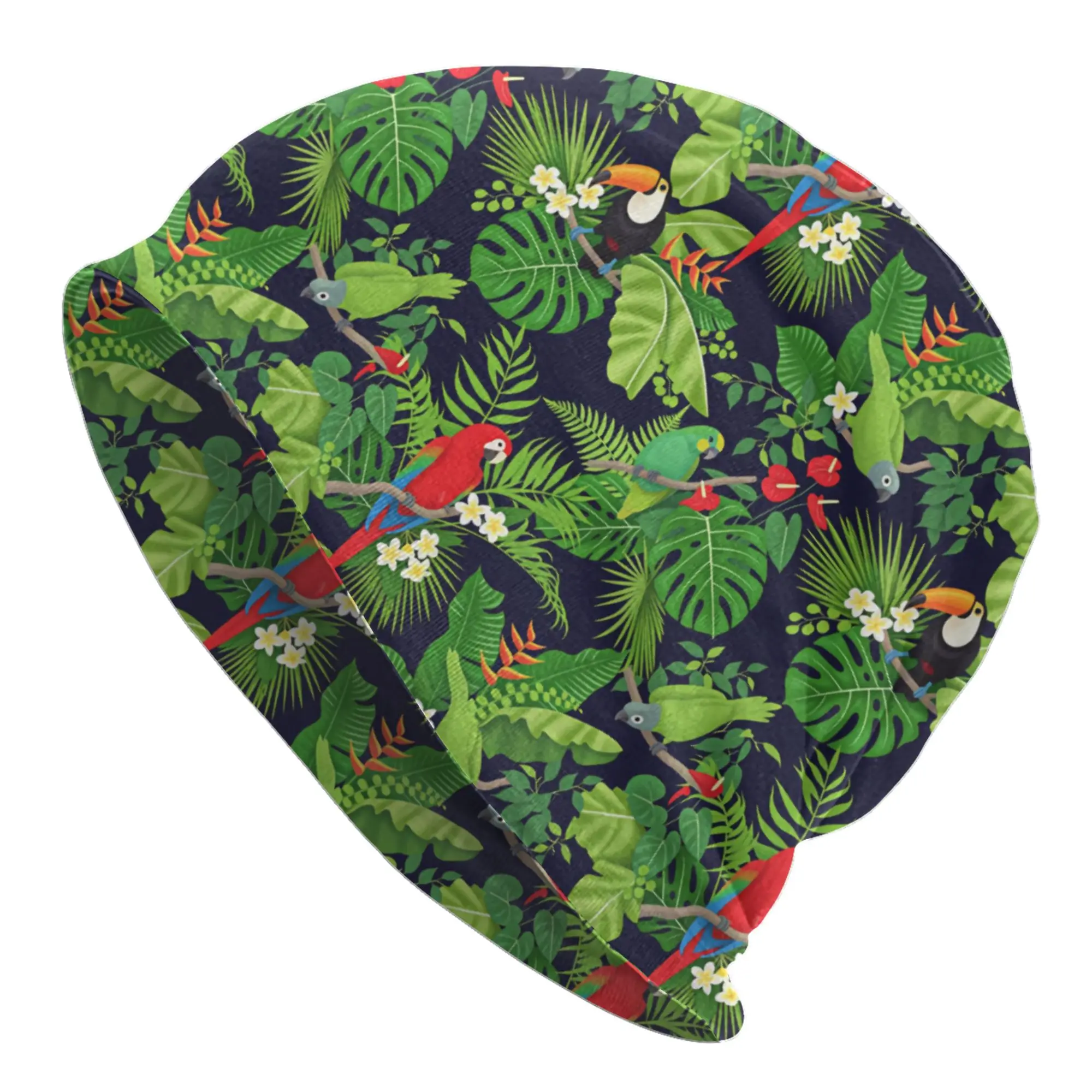 Parrot Tropical Animal Botanical Flowers Beanie Cap Unisex Winter Warm Bonnet Knitting Hats Outdoor Ski Skullies Beanies Hats