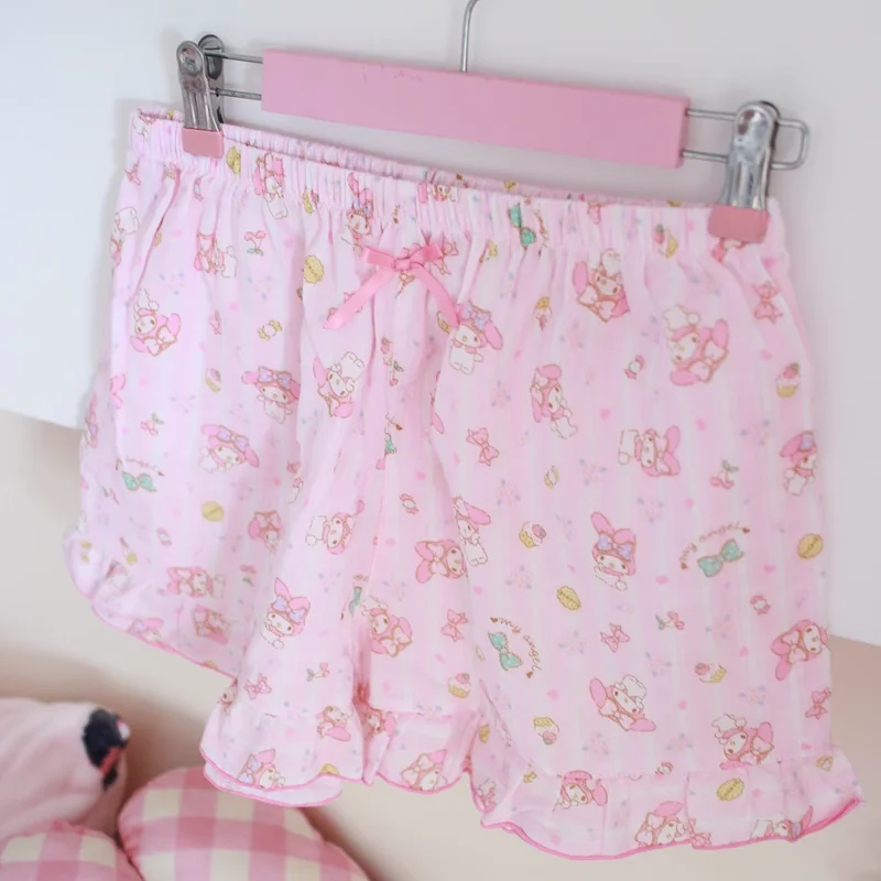 Summer Mymelody Gauze Ruffled Lace Sleeping Pants Shorts Women's Loose Home Loose Cotton Pants Anime Figures for Girl Toys Gift