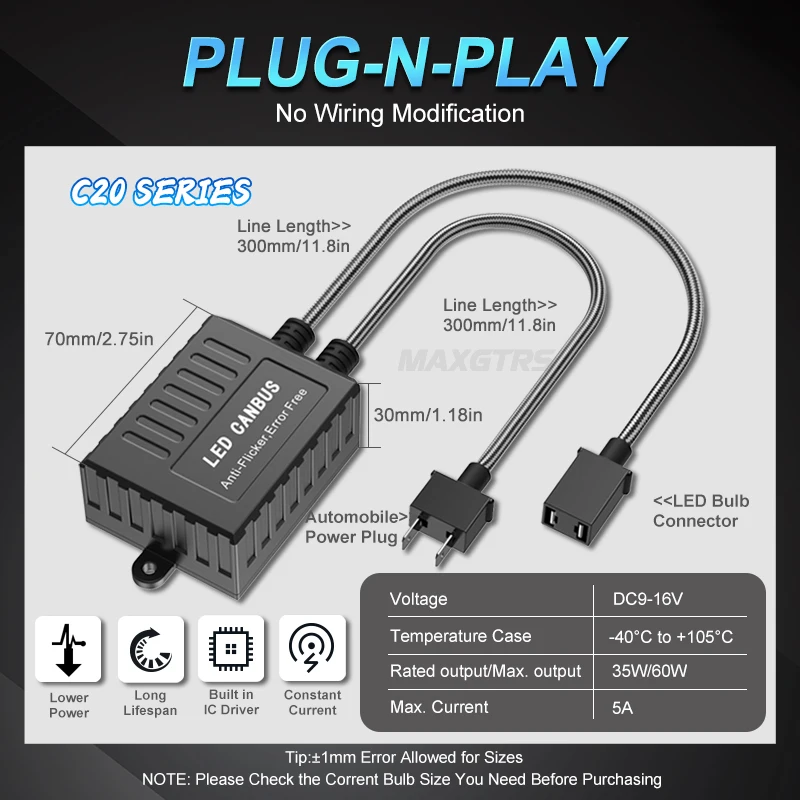 2x Super Canbus H1 H3 H4 H7 H8 H11 9005 9006 H13 Adapter EMC Warning Car LED Decoder Canceller Headlight Fog Light IC No Error
