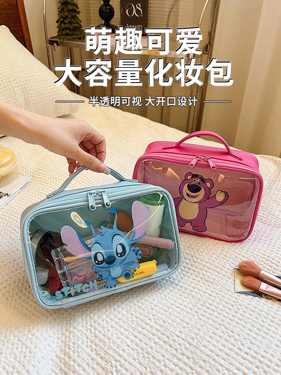 New Stitch Cosmetic Bag Cartoon Portable Handbag Transparent Bag Makeup Bag Large Capacity Travel Organizer