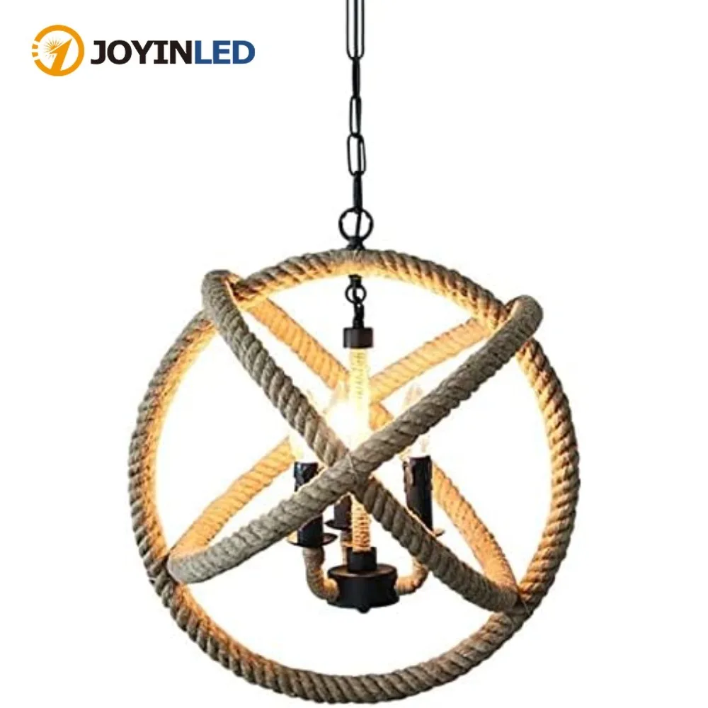 

JOYINLED Ceiling Light Chandelier Retro Hemp Rope Antique Industrial Metal Chandelier Bar Restaurant Cafe Pendant Lamp