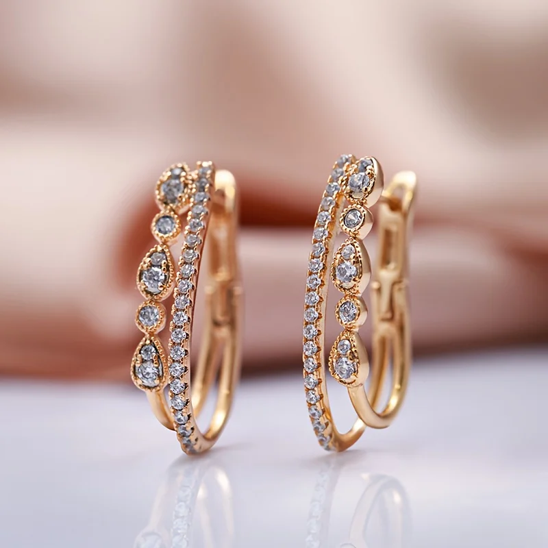 Fashion Exquisite Synthetic Zirconia Inlaid Hoop Earrings Women Elegant Fit Banquet Wedding Geometric U-shaped Earrings Jewelry