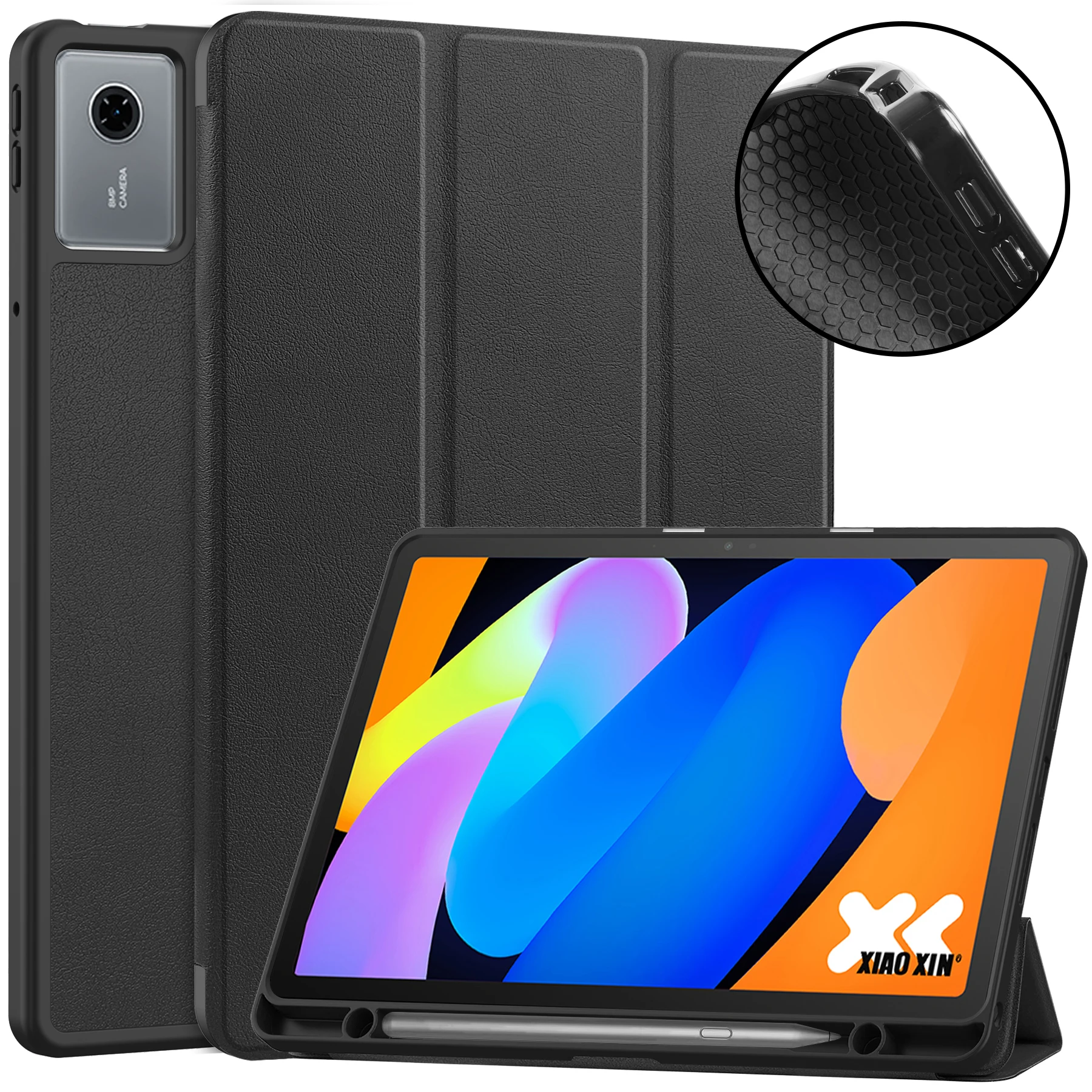 Leather Case For Lenovo Xiaoxin Tab Idea 2025 11 Inch Tri-fold Caster Tpu Transparent Back Leather Case with Pen Location