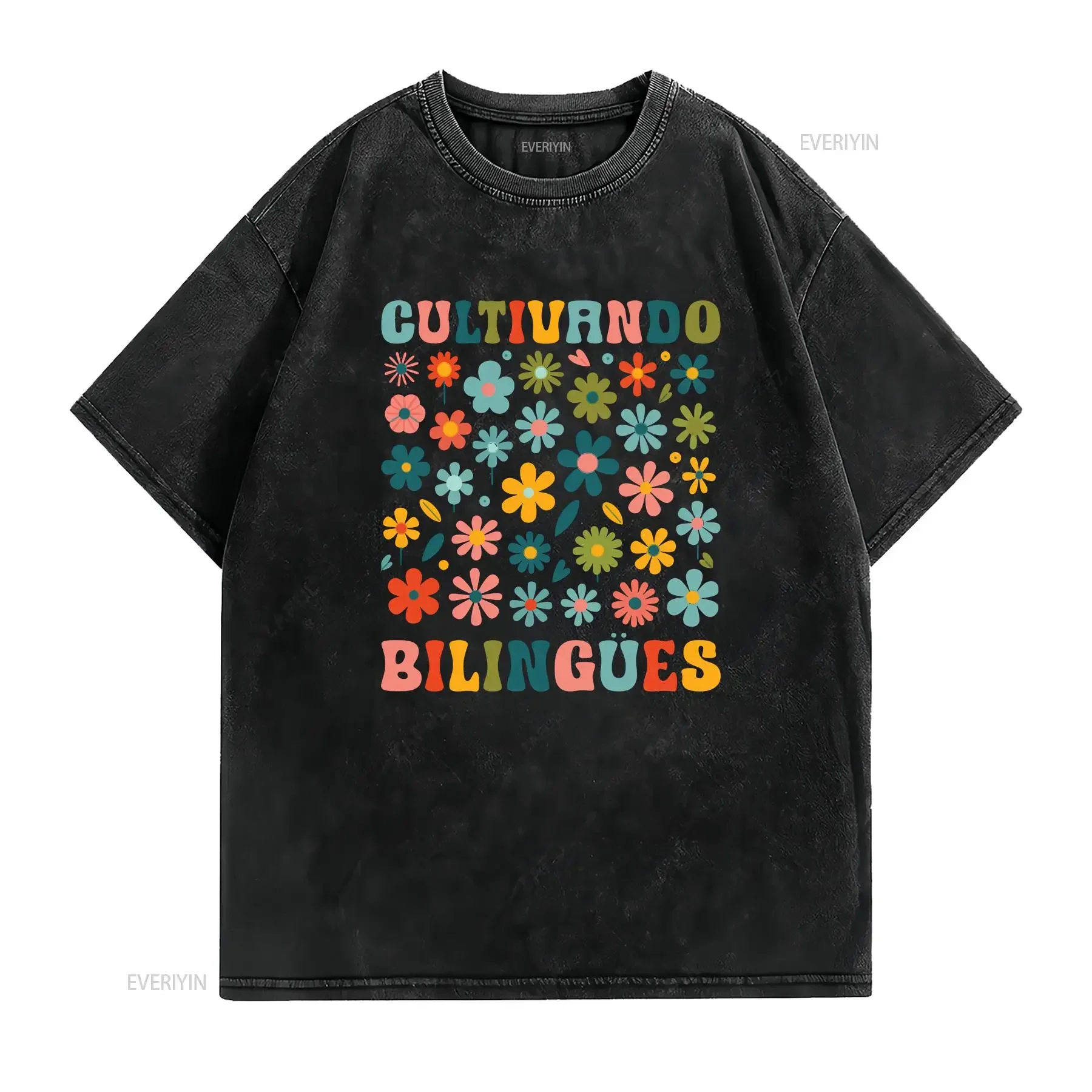 Dual Language T Shirt Cultivando Bilingües Floral Spanish Teacher Maestra Bilingüe vintage Washed Unisex Breathable Casual