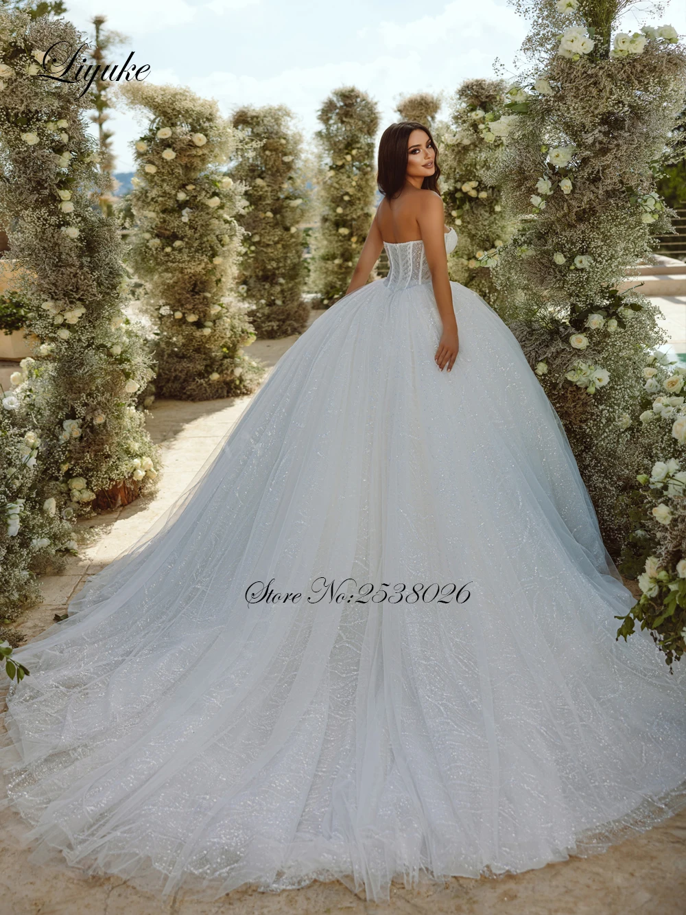 Liyuke Elegant Bling Lace Off The Shoulder Sweetheart Ball Gown Wedding Dress 2023 Vestido De Noiva