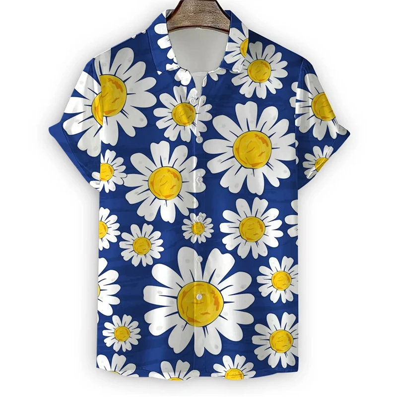 Plant Flowers Graphic Shirts For Men Clothes Fashion Flower Chrysanthemum 3D Print Blouses Casual Mens Lapel Blouse Hawaiian Top