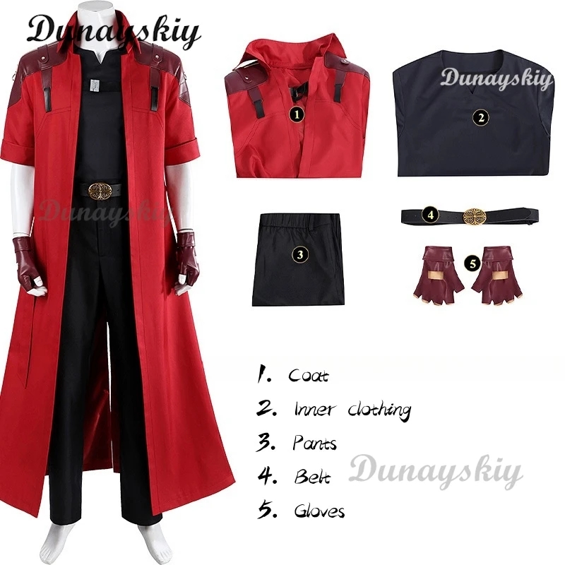ชุดคอสเพลย์แดเน็ตจากอนิเมะ Devil May Cry พร้อมวิกผมสีขาว เสื้อโค้ทสีแดง ชุดยูนิฟอร์มสำหรับผู้ชาย ถุงมือ ชุดสำหรับงานปาร์ตี้และเล่นบทบาทสมมติ รับสั่งตัดตามแบบ