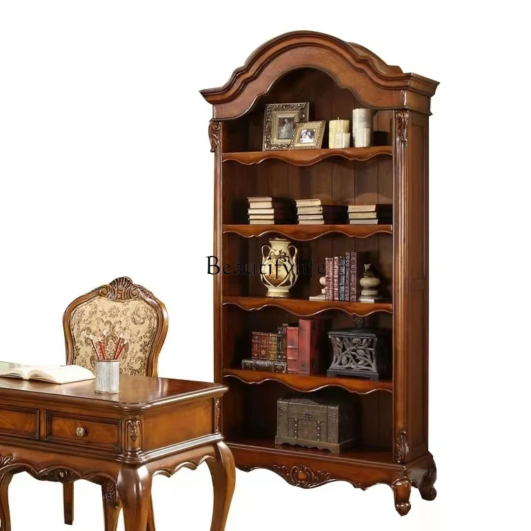 

Solid wood bookcase European retro storage household independent storage display cabinet