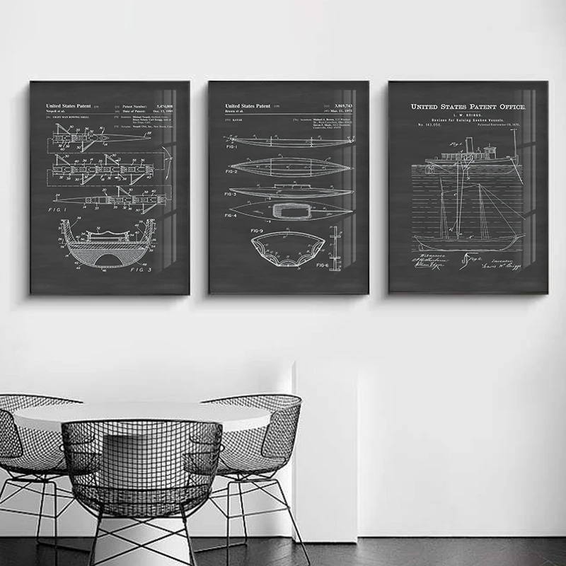 Simple Black and White Gray American Industrial Style Retro Nostalgic Ship Ship Structure Diagram Decorative Canvas Painting