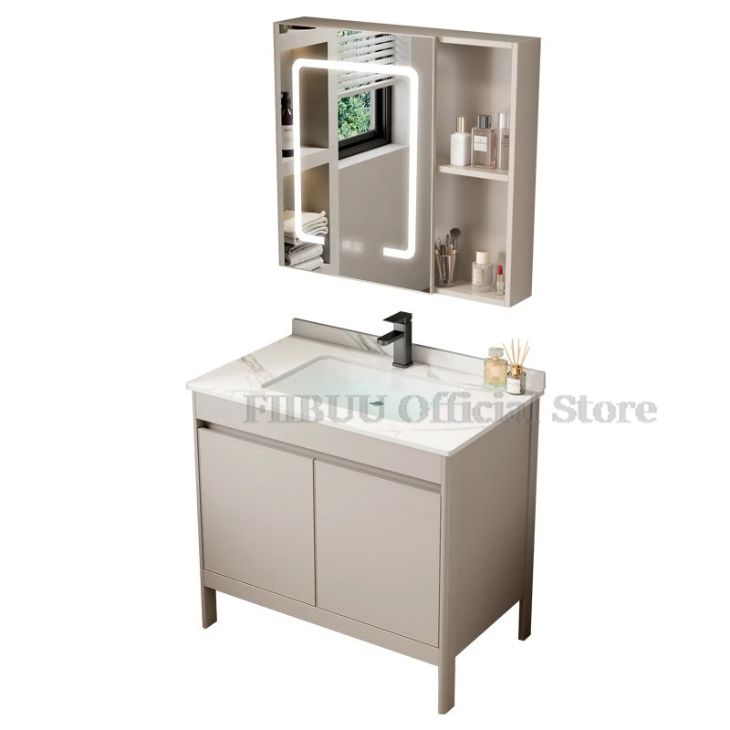 Mueble de baño de pie con lavabo de cerámica, tocador de baño con lavabo de cerámica, mueble de almacenamiento para inodoro con lavabo