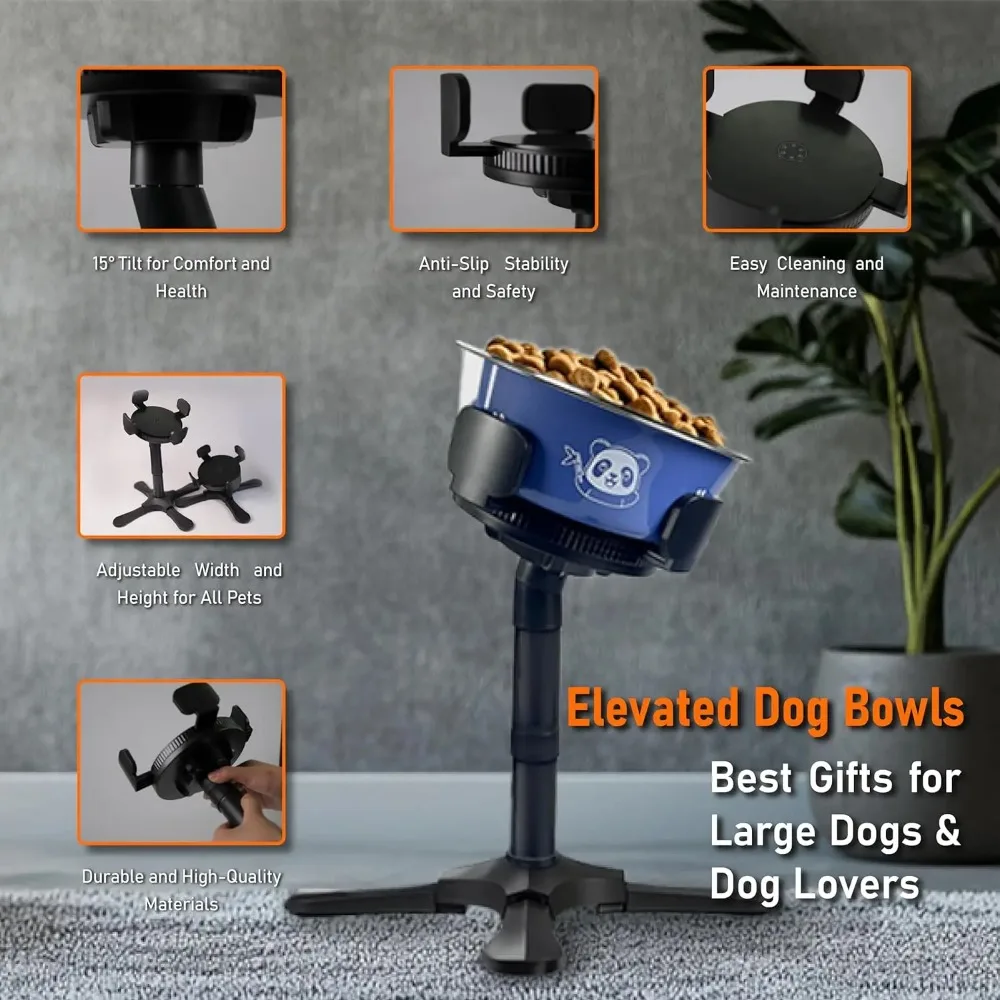 Adjustable Elevated Dog Bowl Stand with Non-Slip Base 3 Height Tilt Settings 14-24.5cm Bowls Stainless Steel Dish for Dogs Cats view 2